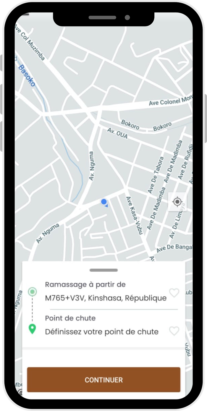 Écran Panda Taxi : départ et destination